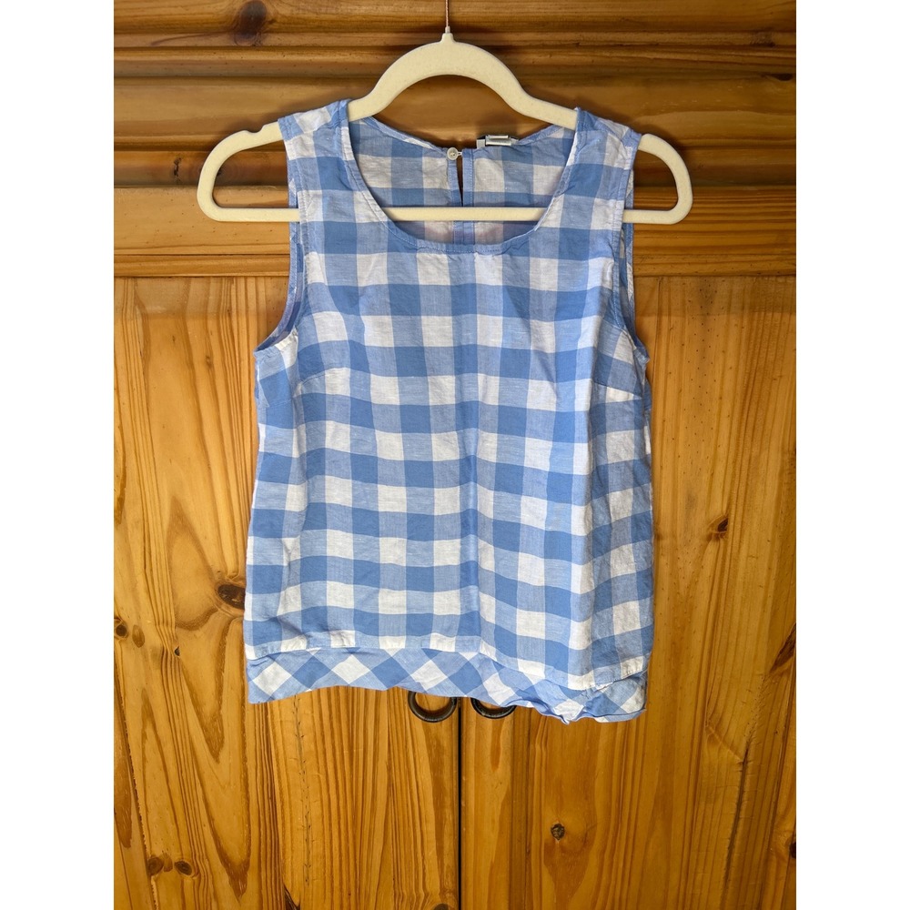 J.Crew Womens Blue White Gingham Linen Sleeveless Shell Top Size 6 Keyhole Back